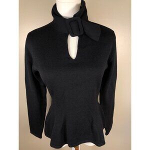 Ritva Falla Marimekko Fine Merino Wool Black Sweater w/Keyhole Buckle Neck Sz S